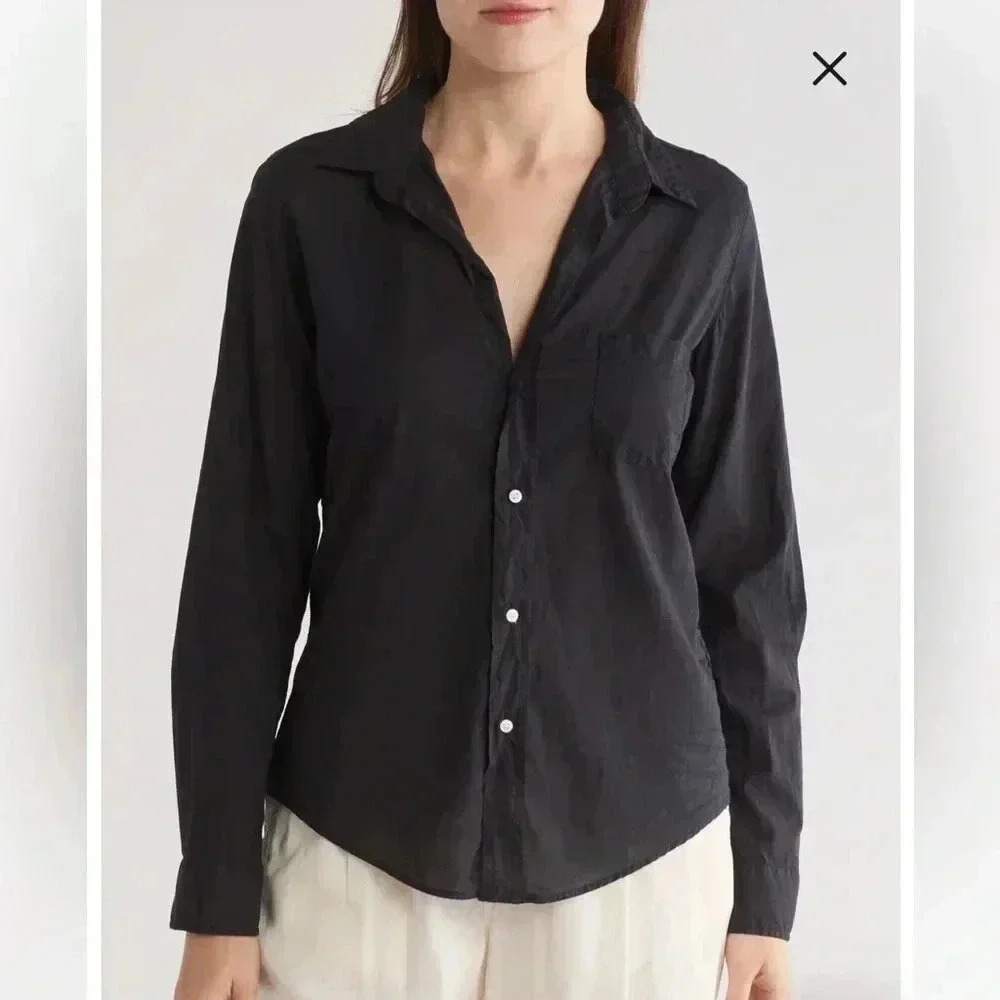 Frank & Eileen Organic Cotton Button-Up Shirt Black XS $228
